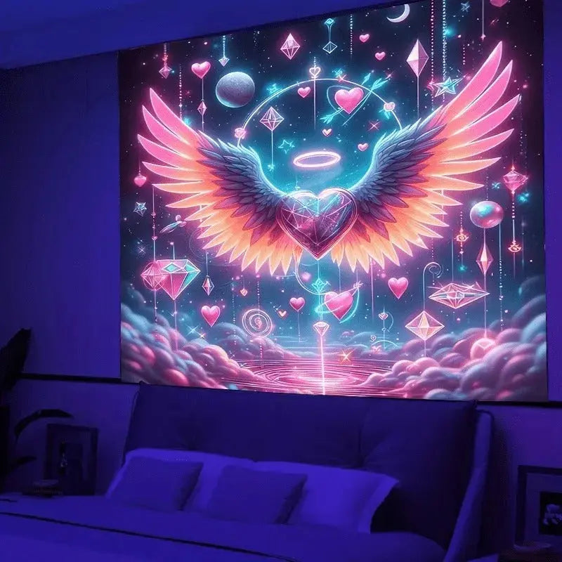 Bohemian butterfly wall panel with cosmic galaxy and neon highlights