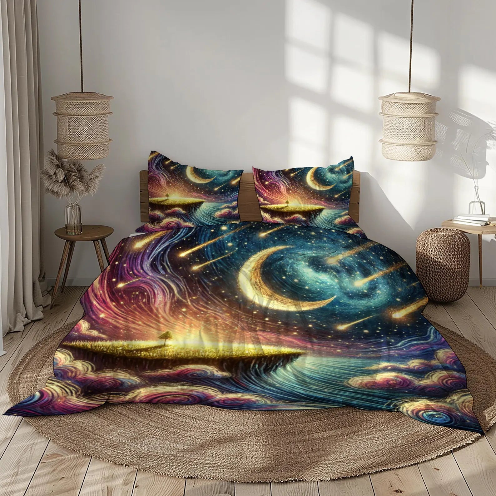 Enchanted moon and stars quilt cover for bedroom décor