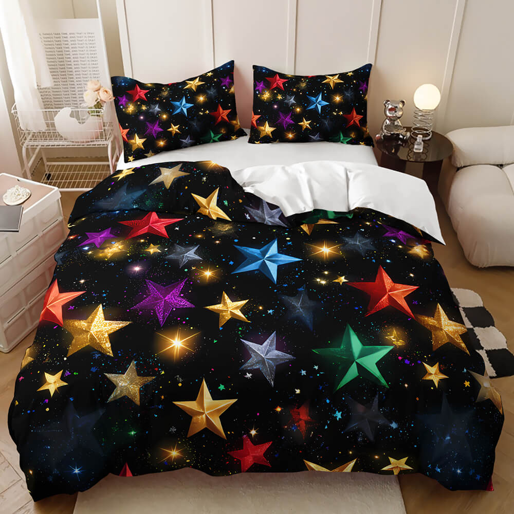 Glitter stars bedding set with dreamy night-sky artwork