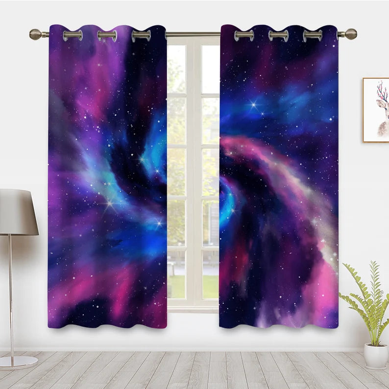 Galaxy Blackout Curtains – Outer Space Nebula & Planet Window Drapes ...