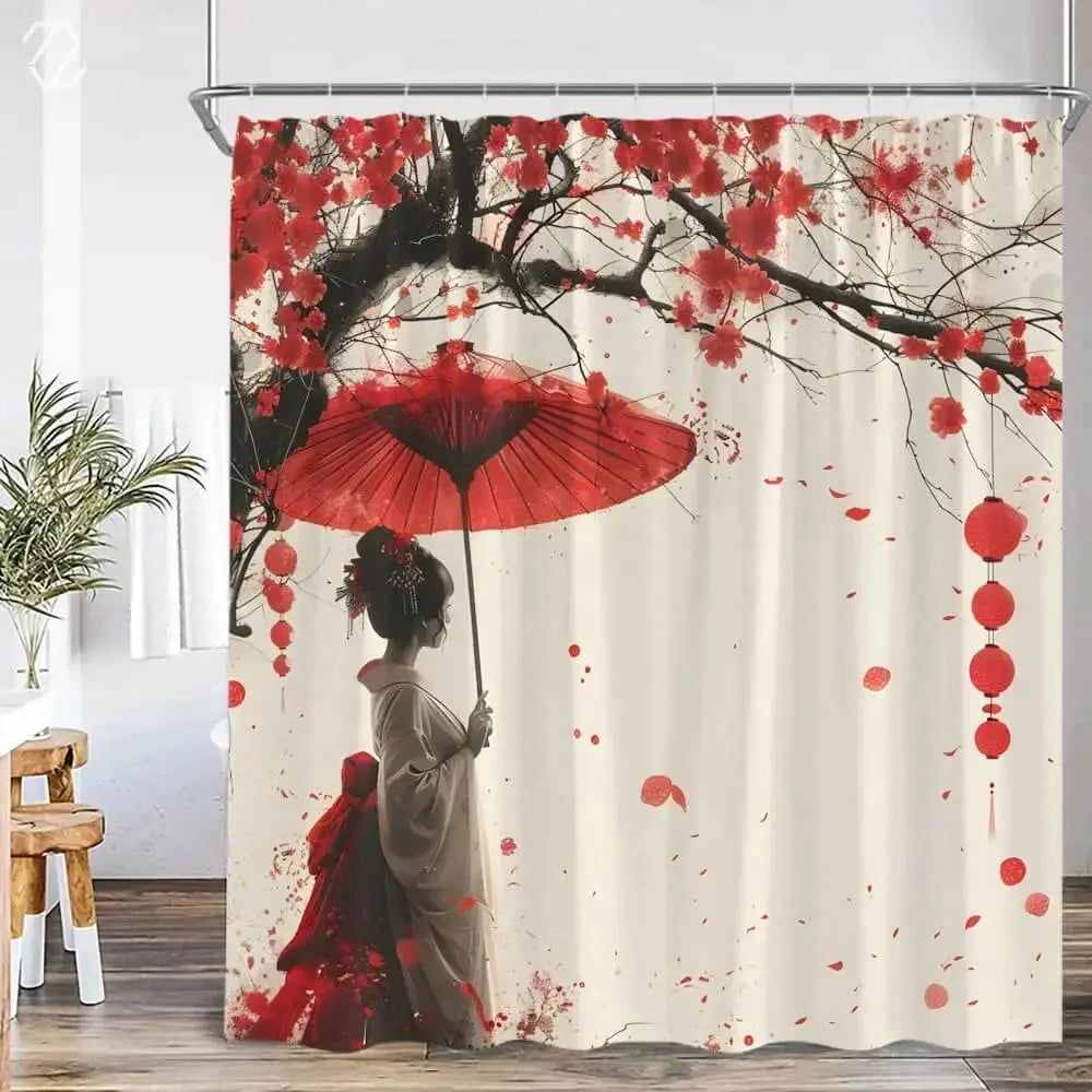 Geisha Shogun Samurai Cherry Blossom Shower Curtain Zirconic