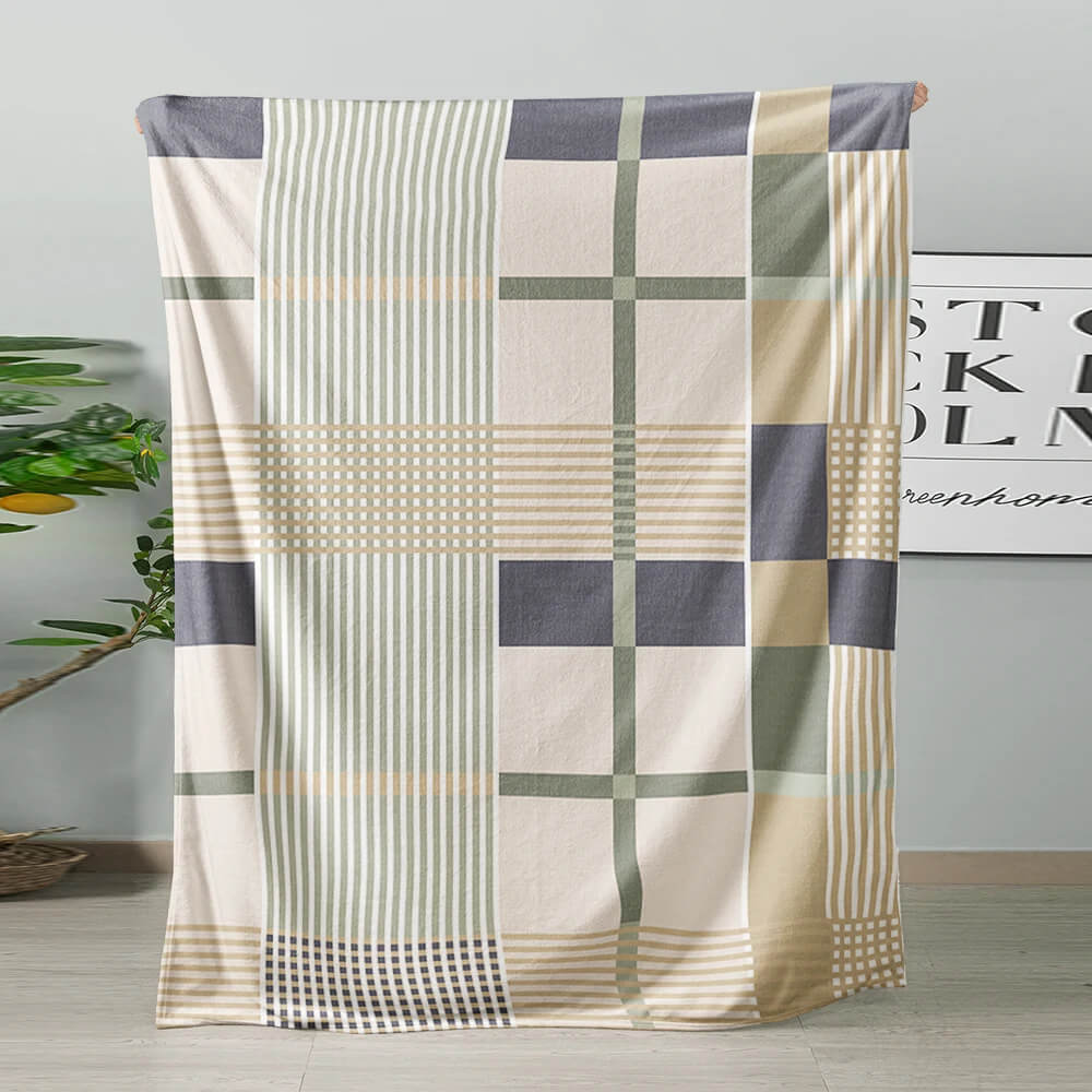 Geometric pattern flannel throw blanket with modern abstract design