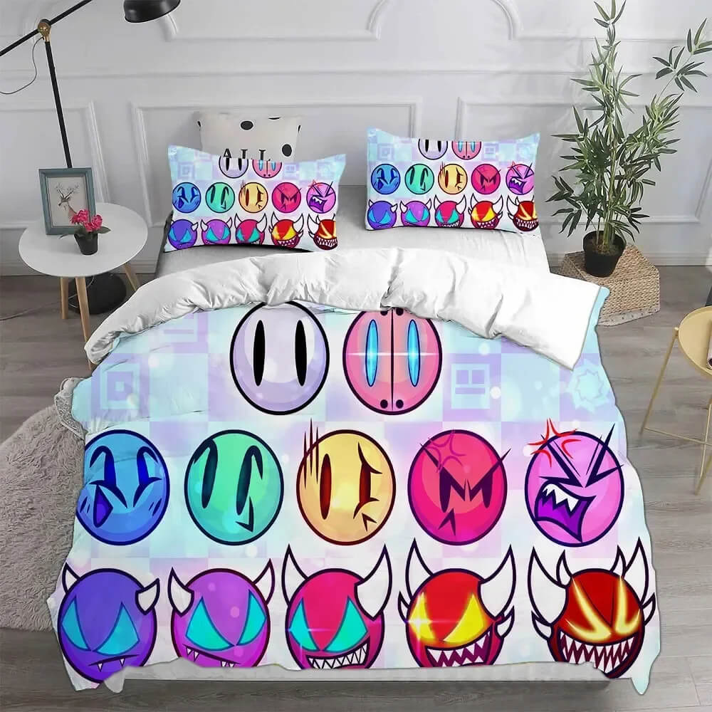 Colorful Geometry Dash bedding set for gamers