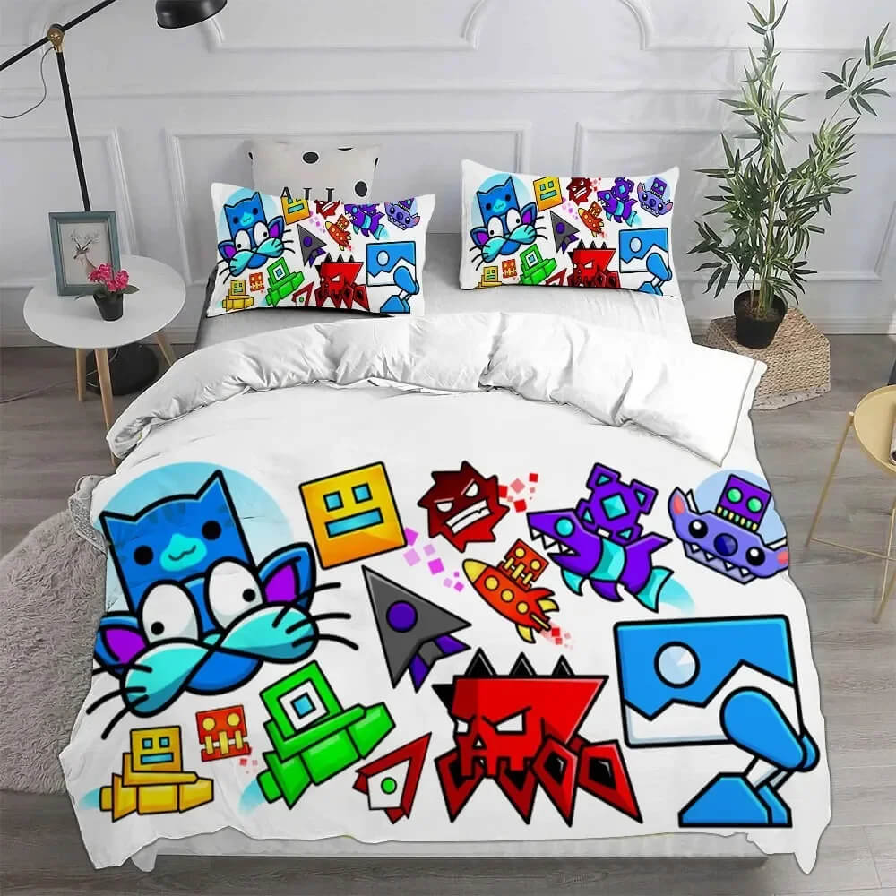 Geometry Dash duvet cover with bold colors