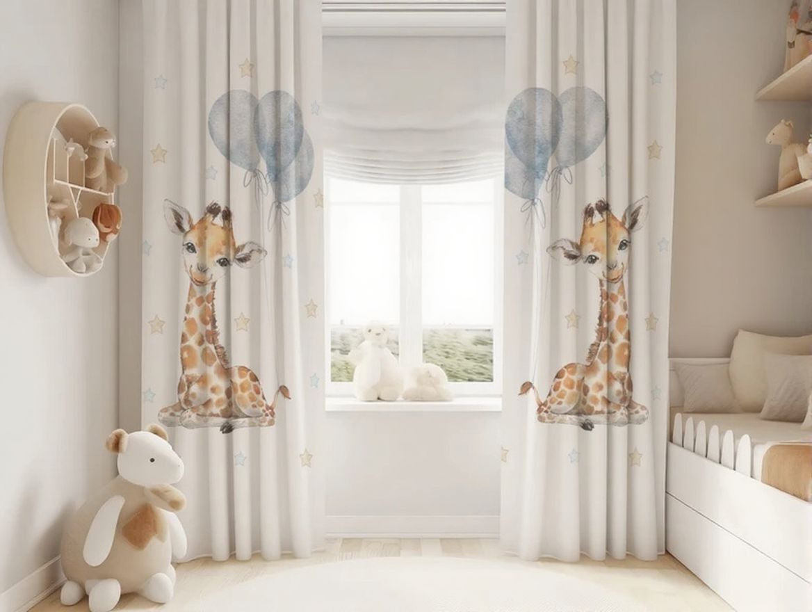 
Giraffe and Balloons Nursery Curtains: Baby Boy Room Decor