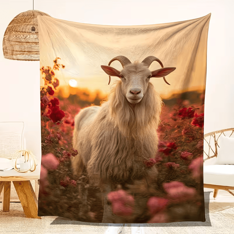 goat animal flannel blanket soft throw