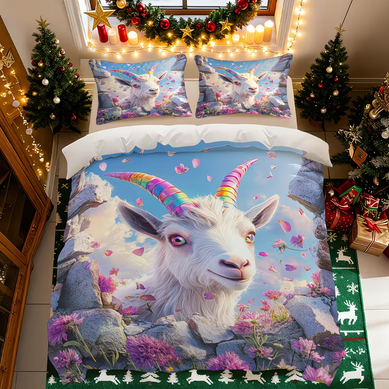 Goat rainbow horn bedding set
