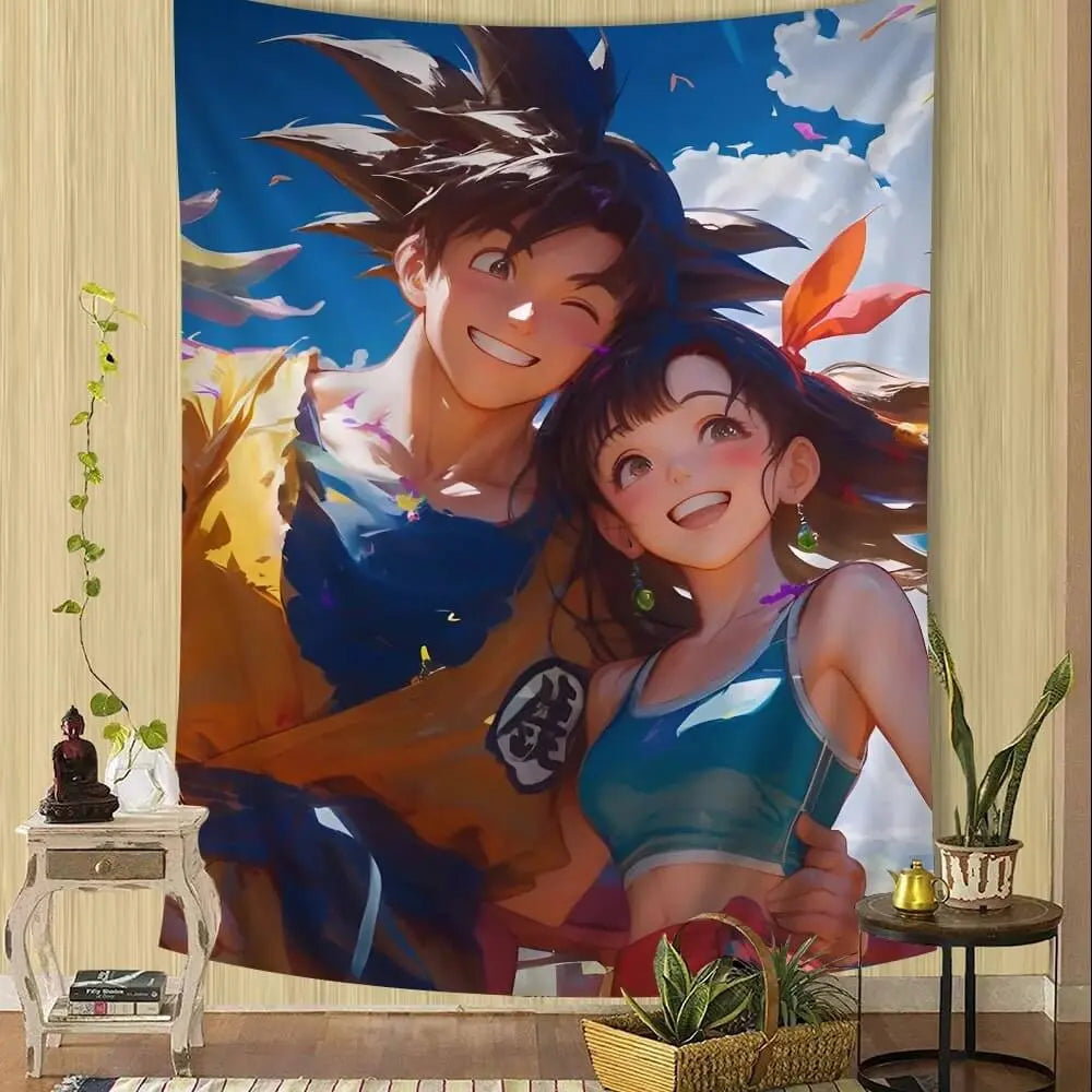 Goku and Chi-Chi anime couple wall tapestry

Romantic Dragon Ball wall hanging decor

Goku & Chi-Chi digital print room banner

Anime couple tapestry for DBZ fans

Polyester fabric art featuring Goku and Chi-Chi