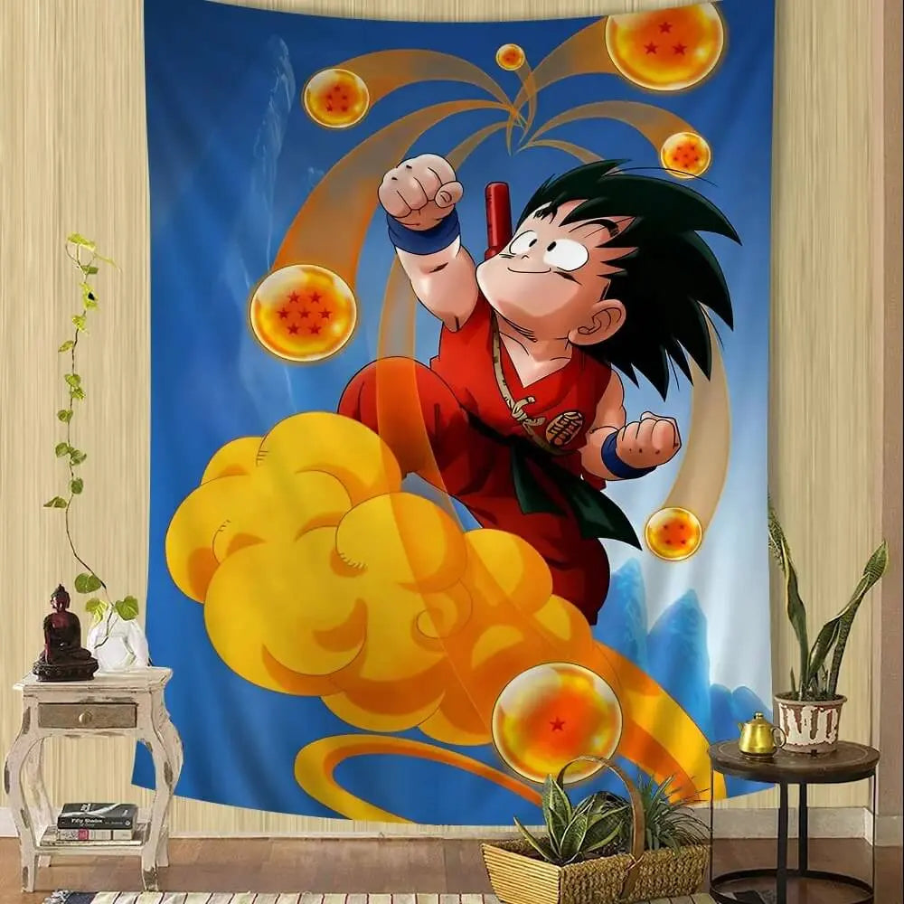 Goku Dragon Ball colorful wall hanging

Anime print tapestry for otaku decor

Bright and bold Goku wall decor

Polyester tapestry for Dragon Ball fans