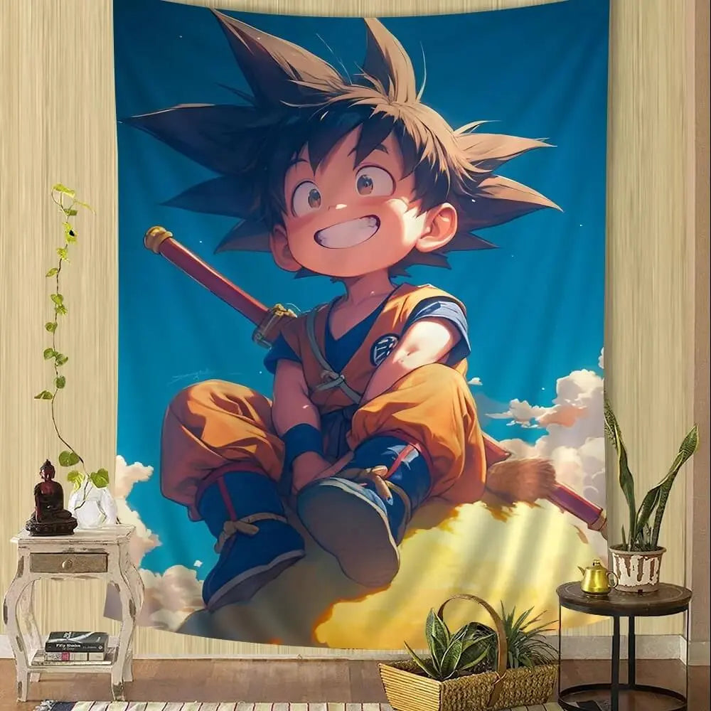 Goku wall tapestry Super Saiyan form

Dragon Ball Z anime room hanging with Goku design

Vibrant Goku tapestry for dorm or gaming space

Anime fabric poster featuring Goku power-up scene

Goku Super Saiyan art on polyester wall fabric
