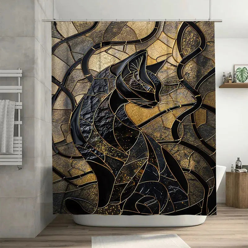 Gold Black Cat Shower Curtain My Store