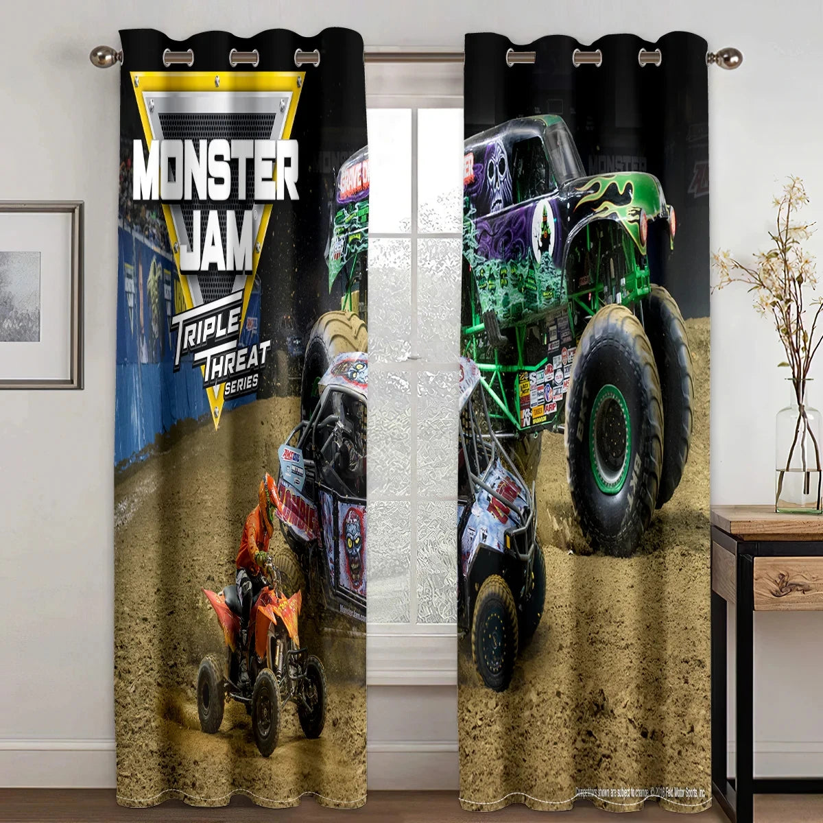 Grave Digger Monster Jam curtain panel for boys bedroom