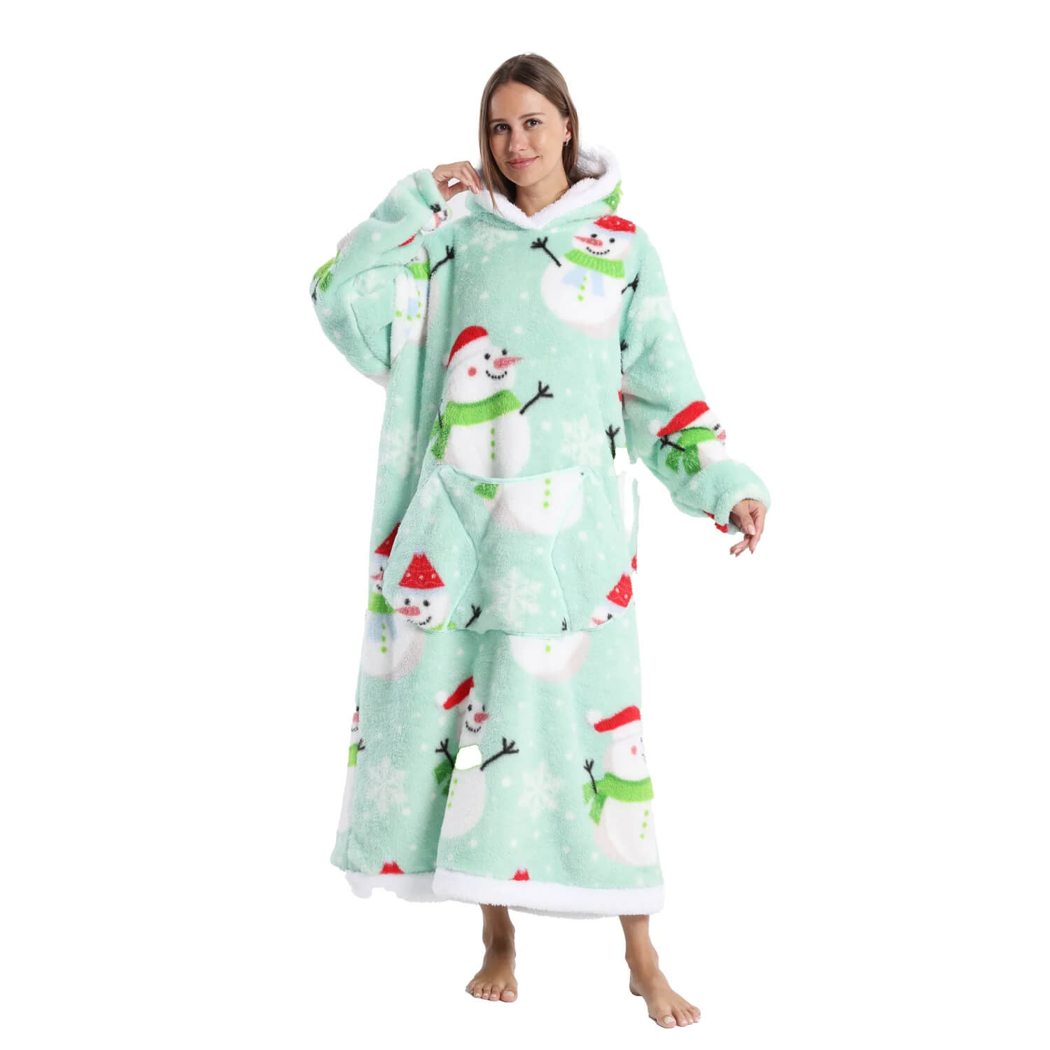 Green Snowman Long Hoodie Blanket