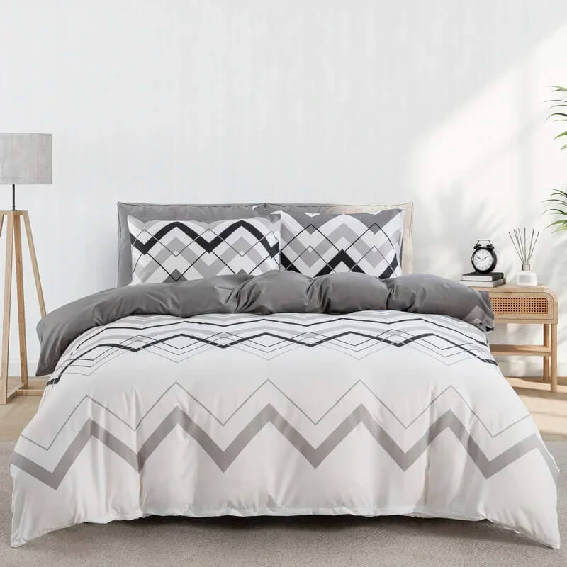Girls room geometric bedding decor