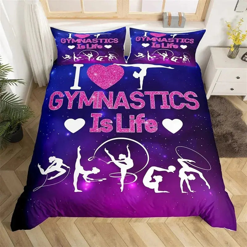 Girl’s gymnast rainbow bed set with flared silhouette design