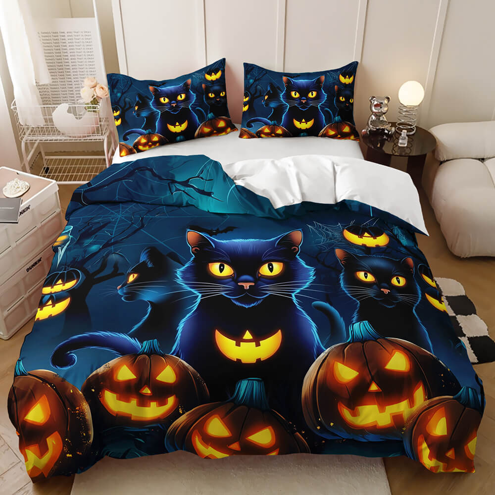 Halloween cat bat and pumpkin bedding set