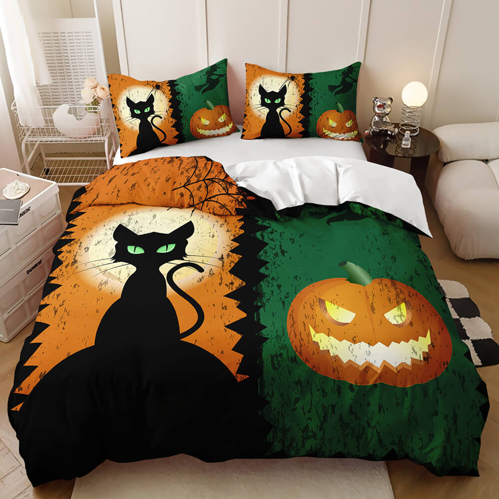 Black cat Pumpkin Halloween duvet bedding set