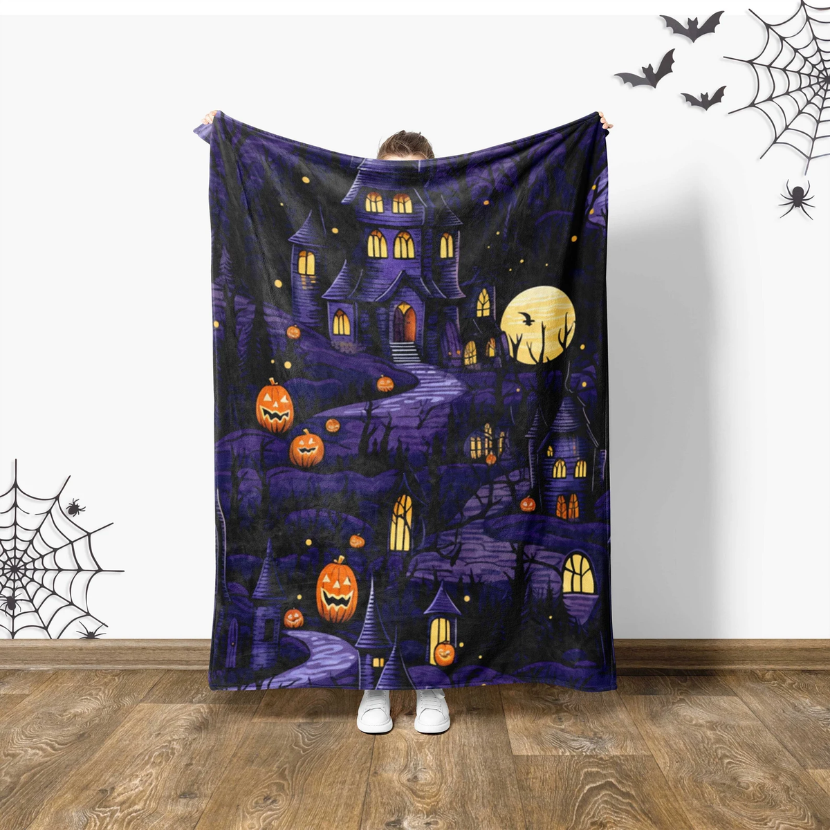 Halloween Haunted House Blanket, Fall Home Decor, Vintage Horror Halloween Bedding, Spooky Season, Gothic Home Decor, Trick Or Treat Blanket