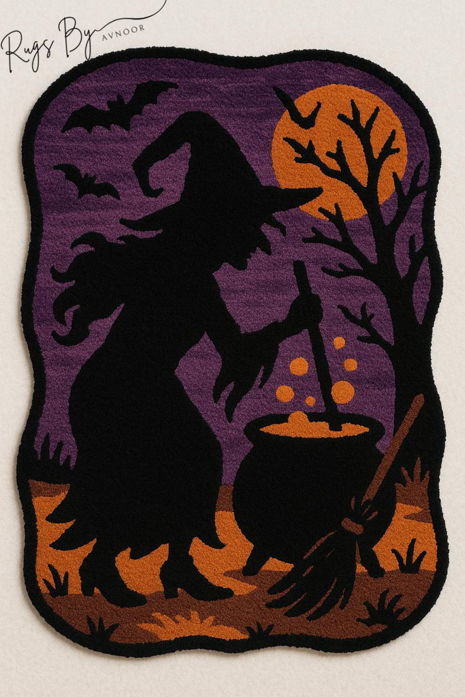 Hand-Tufted Halloween Witch Rug Spooky Cauldron Scene