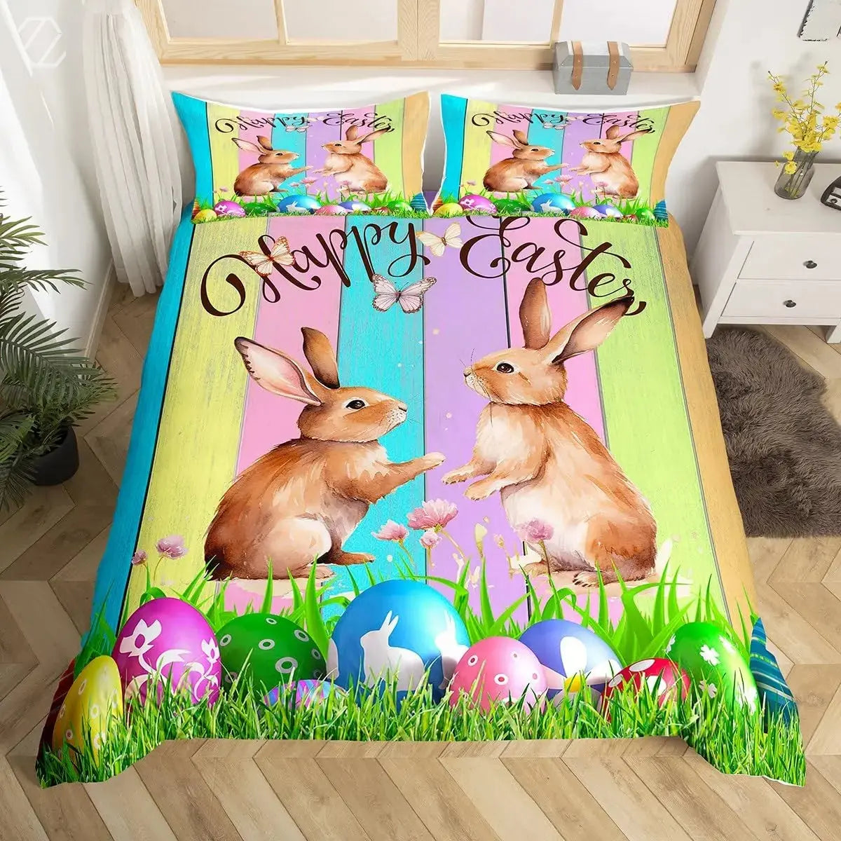 Happy Easter Rabbit Duvet Cover My Store