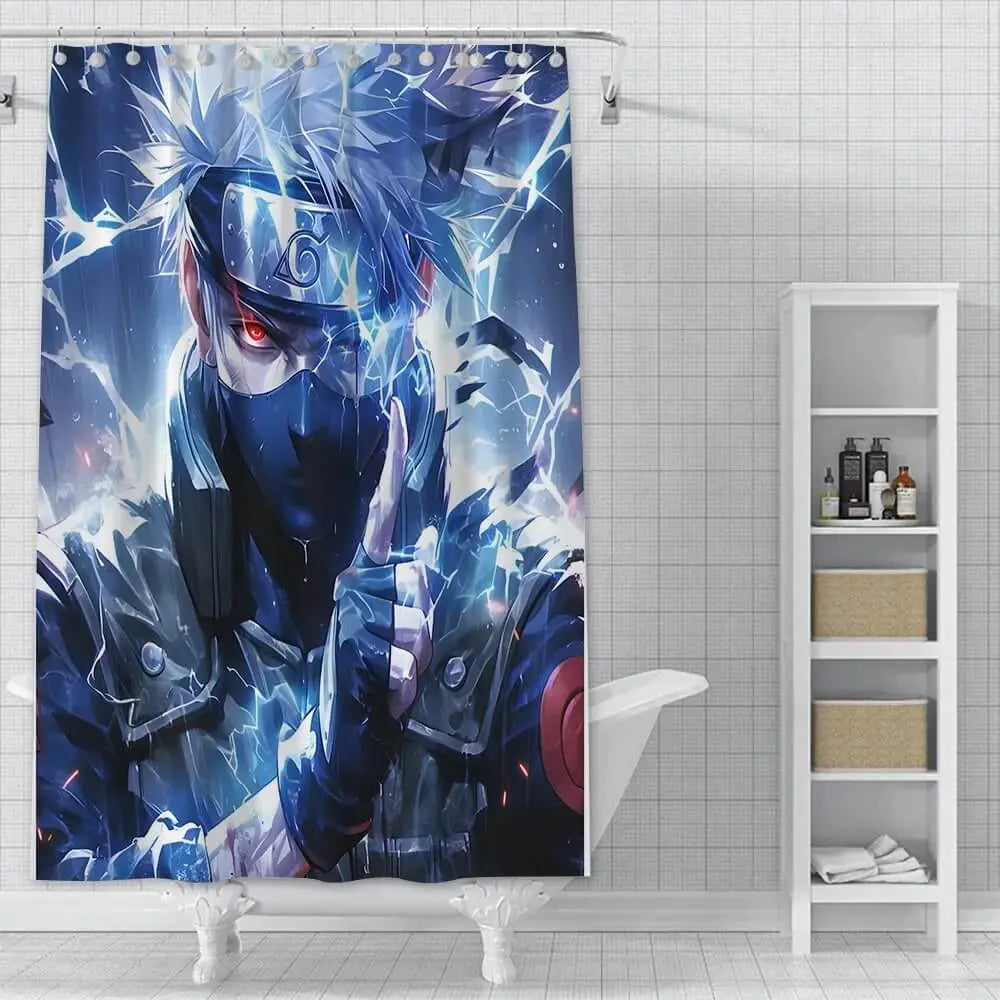 Hatake Kakashi anime shower curtain with Sharingan design