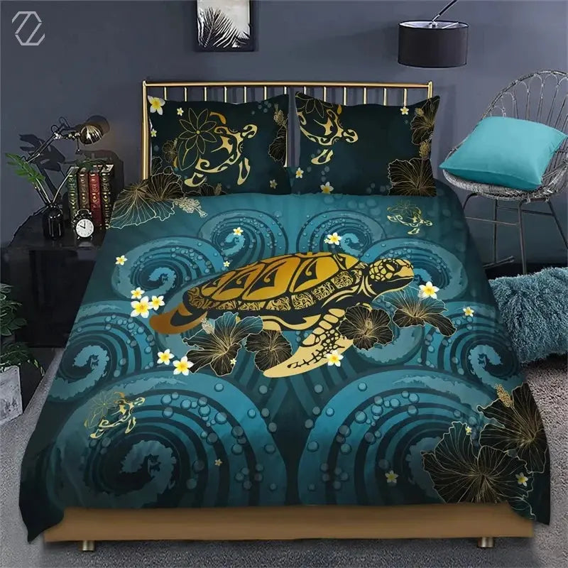 Hibiscus Floral Turtle Duvet Cover My Store