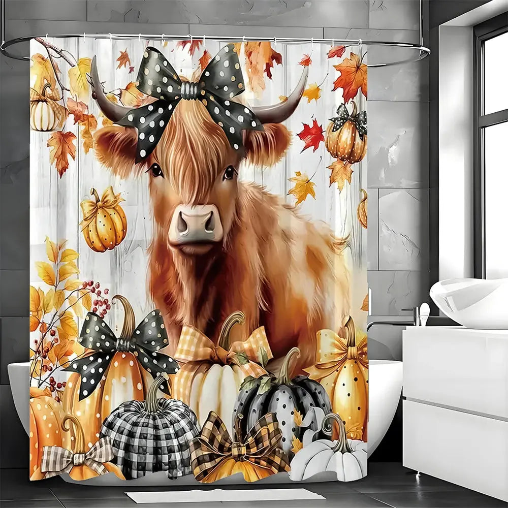 Highland Cow Pumpkin Shower Curtain My Store