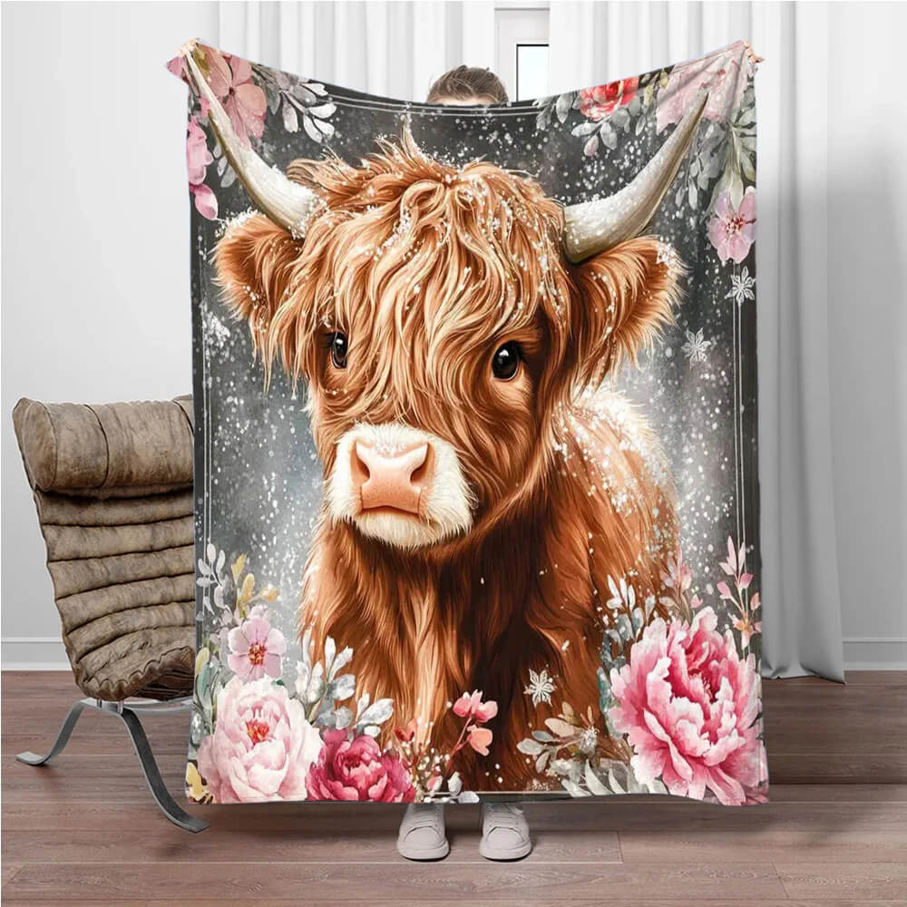 Highland cow flannel blanket soft throw