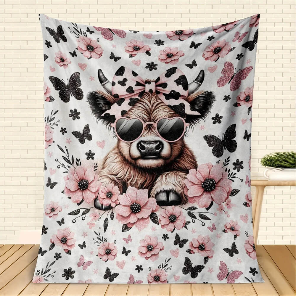 Highland cow blanket for camping and travel