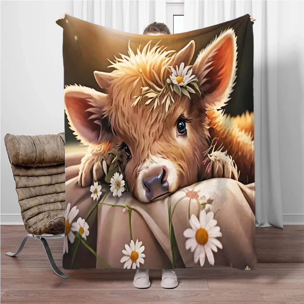Cute Highland cow blanket for sofa and bed