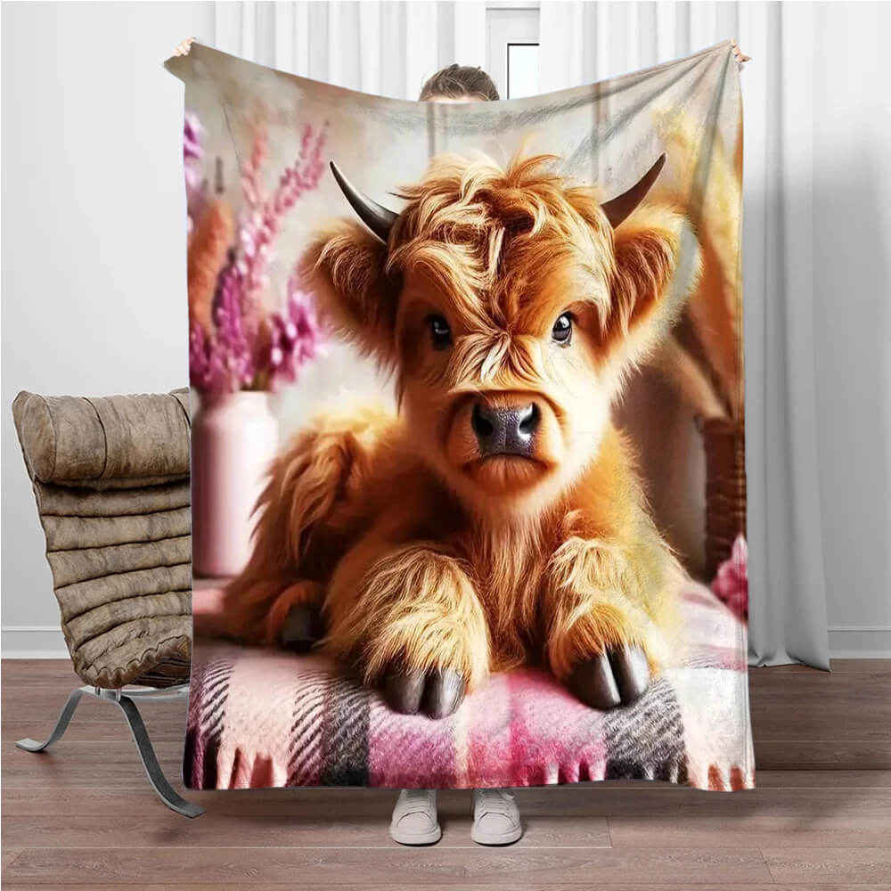 Highland cow blanket cozy flannel fabric