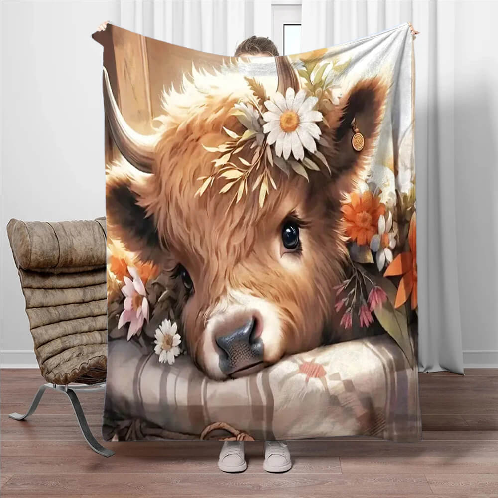 Soft warm Highland cow throw blanket
