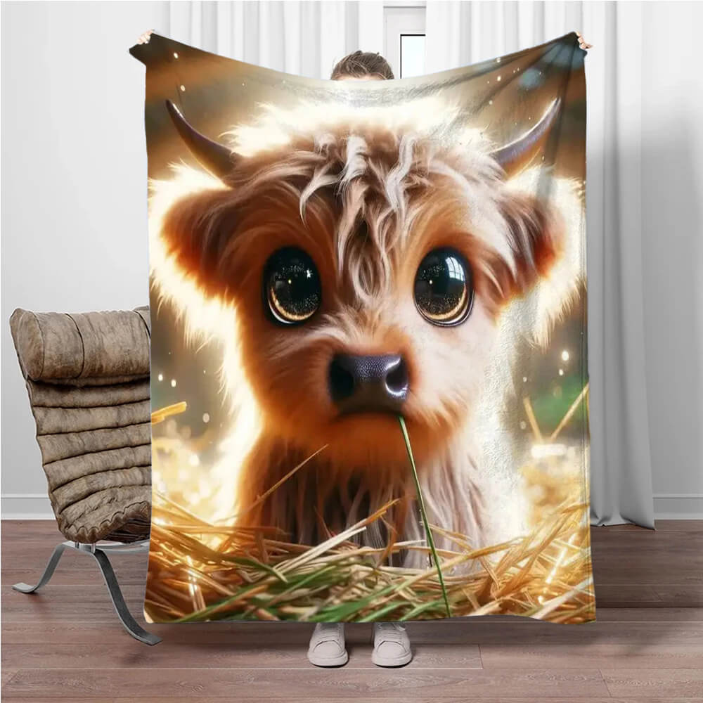 Farm animal Highland cow blanket for kids