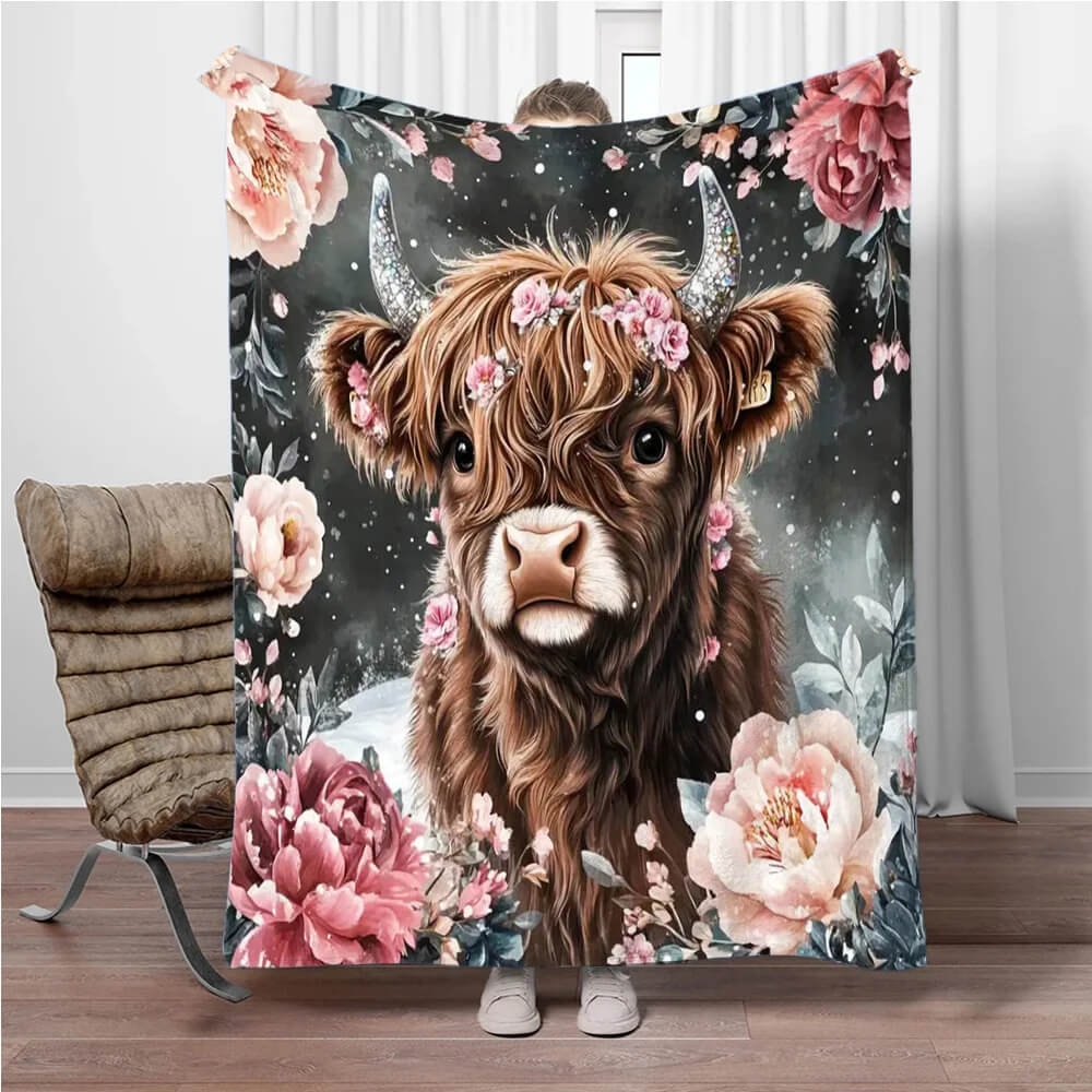 Cozy Highland cow blanket for couch