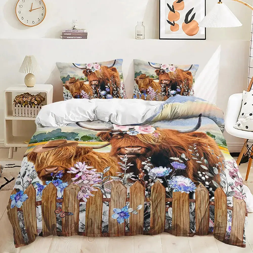 Highland Cow Kids Quilt Cover