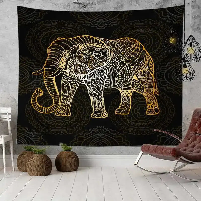 Boho elephant wall hanging with lace mandala details