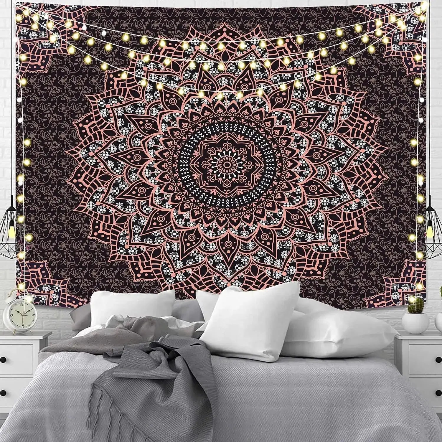 Colorful Indian Mandala throw blanket hanging as hippie room decor
