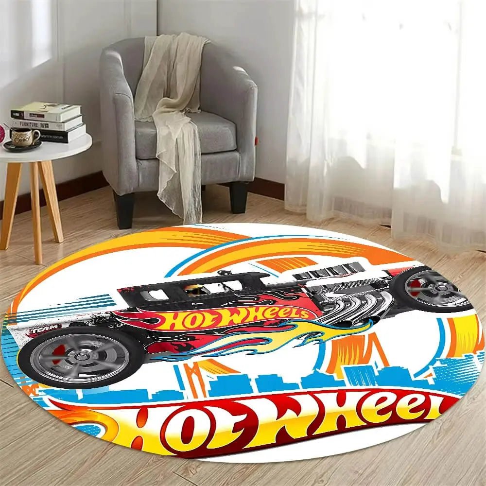 Soft round rug with non-slip base placed in a cozy living room