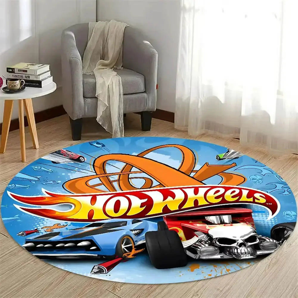 Soft round rug with non-slip base placed in a cozy living room