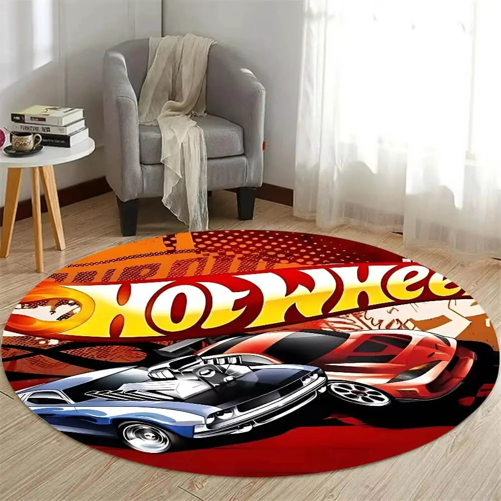 Soft round rug with non-slip base placed in a cozy living room