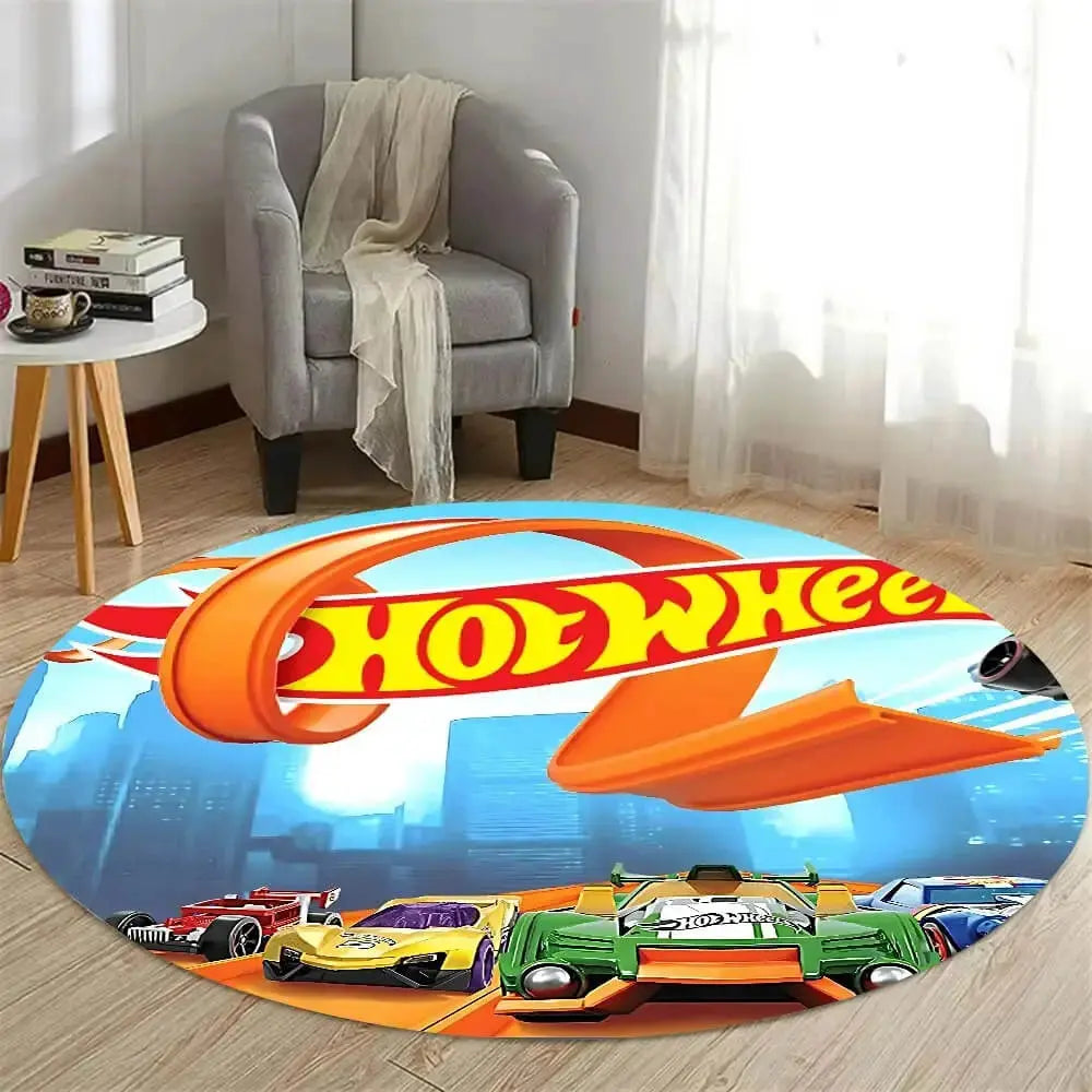 Soft round rug with non-slip base placed in a cozy living room