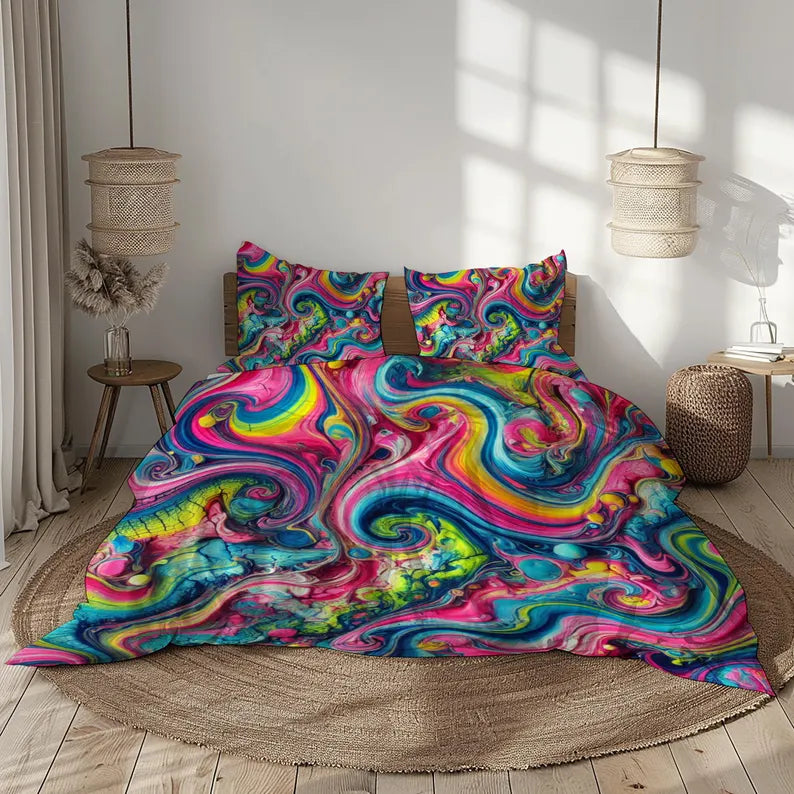 Psychedelic swirl tie-dye quilt cover
