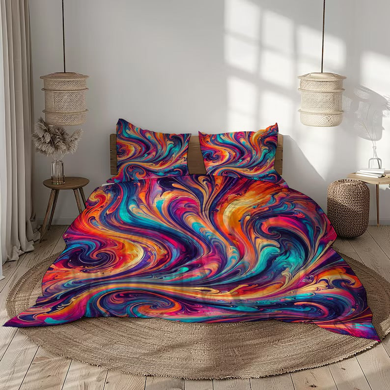Vibrant tie-dye bedding set
