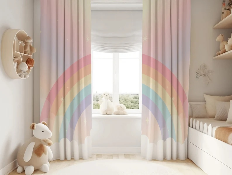 Pink Rainbow Blackout Curtains for Kids & Girls Rooms