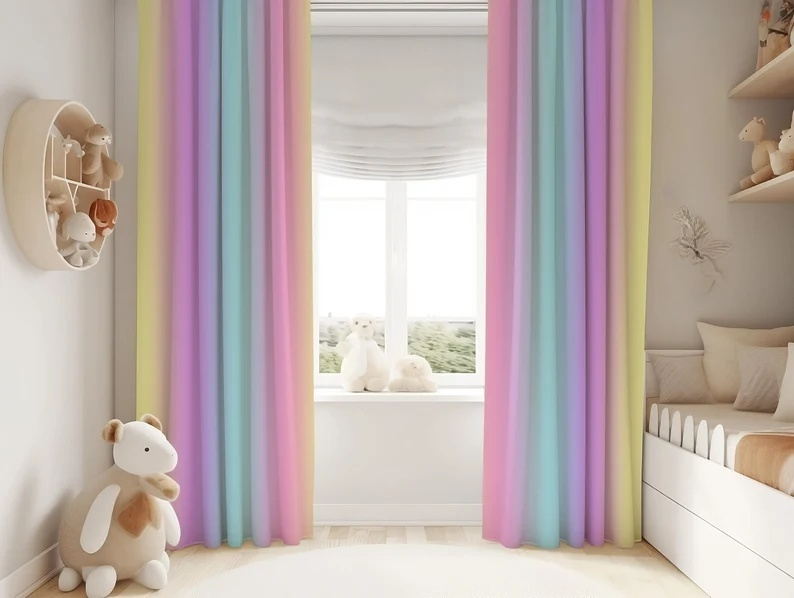 Pink Rainbow Blackout Curtains for Kids & Girls Rooms