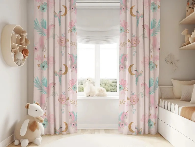 Pink Rainbow Blackout Curtains for Kids & Girls Rooms