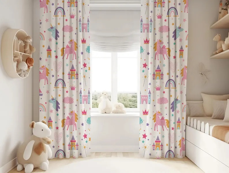 Pink Rainbow Blackout Curtains for Kids & Girls Rooms