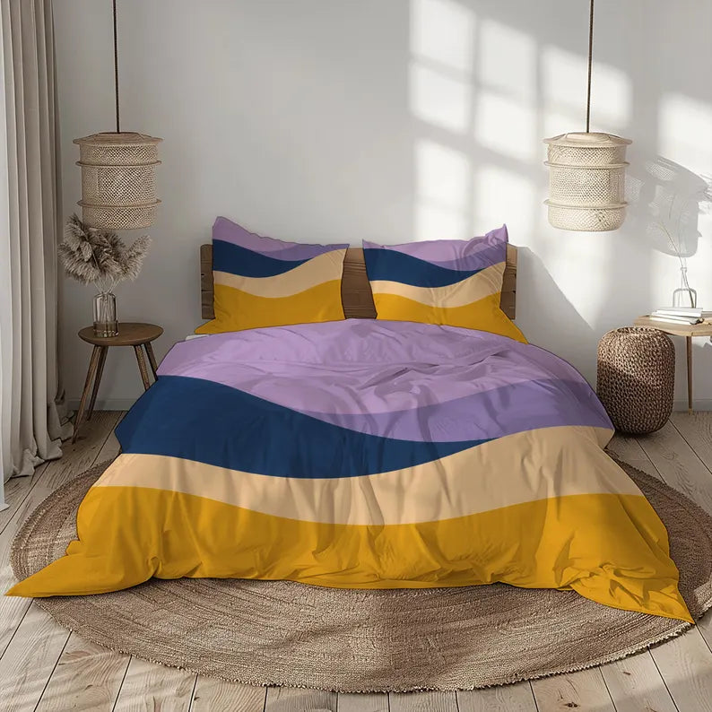 Vintage 70’s Bedding Set – Retro Pattern Duvet Cover & Pillow Cases | Mid-Century Style