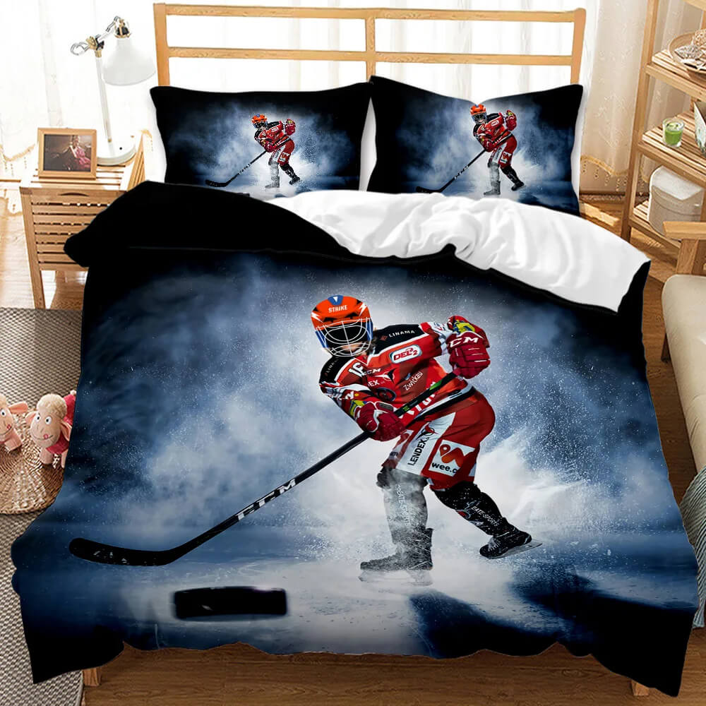 Hockey Stick and Rink Themed Duvet Cover Set