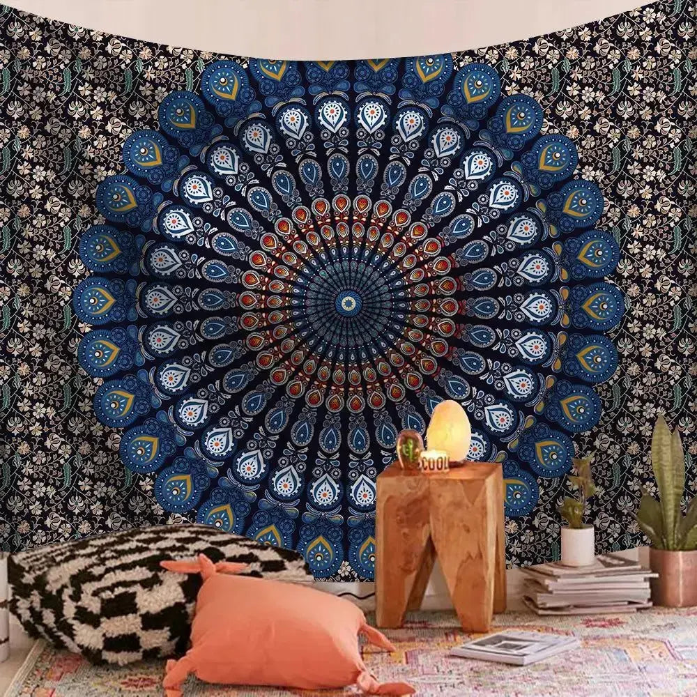 Indian Mandala Tapestry used as a picnic blanket on grass